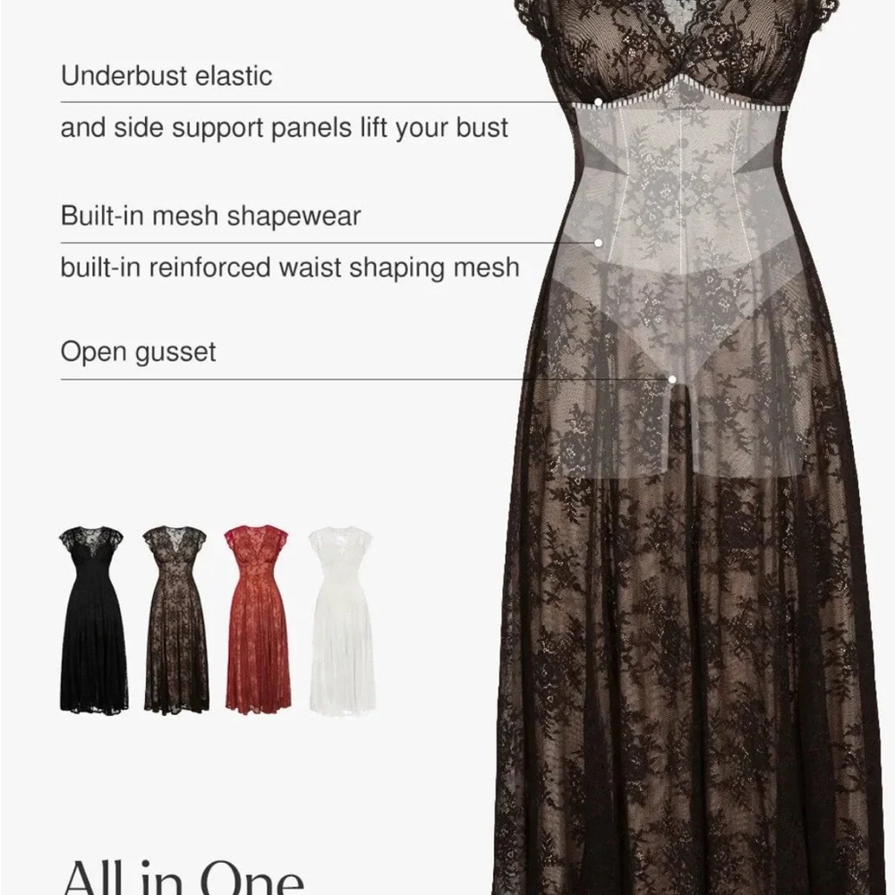 Popilush shapewear boho floral lace front slit maxi dress - Picture 3 of 13